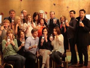 Downton Abbey cast with water bottles
