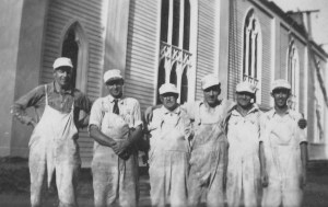 Johnson Brothers painting the Christ Church in Stratford, Connecticut.  My grandfather Lawrence (Larry) is 2nd from left.  Harold Johnson, his brother, is the far right.